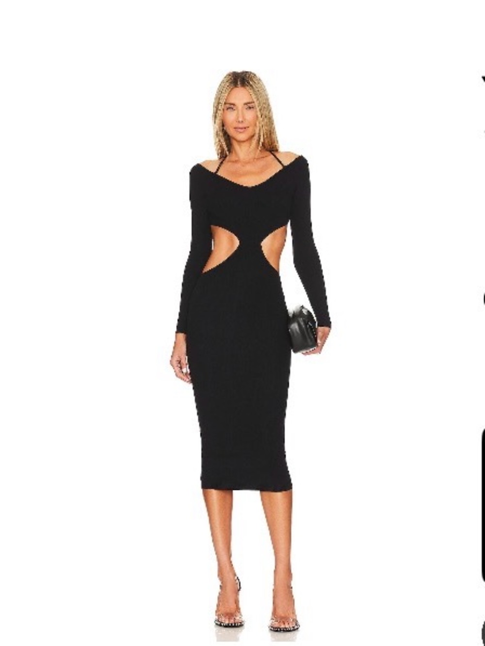 NBD Black Long-Sleeve Cutout Midi Dress